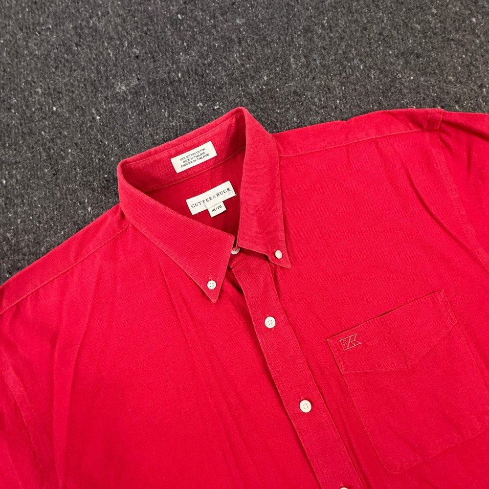 Cutter & Buck Button Down Shirt Men XL Red Short Sleeve Casual Pique Cotton